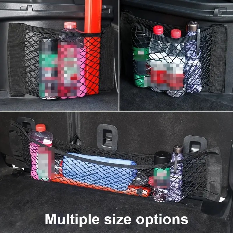 1pc Universal Car Storage Bag Double Mesh Trunk Storage Net Car Built-in Storage Bag with Car Fire Extinguisher Fixed Net