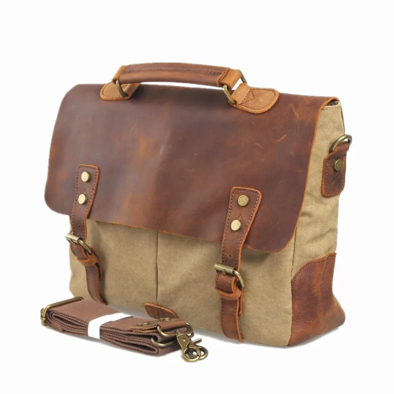 M021 Qualität Unisex Mann Tasche Herren Leinwand Leder Aktentasche Business Handtasche Herren Messenger Laptop Schulter Aktentasche