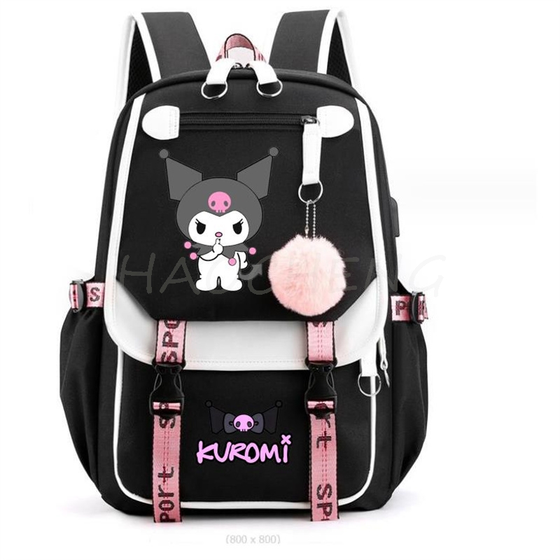 Backpack Lovely Kuromi Melody Student School Backpack USB Charge School Bag Teenager Girls Boys Children's Backpack