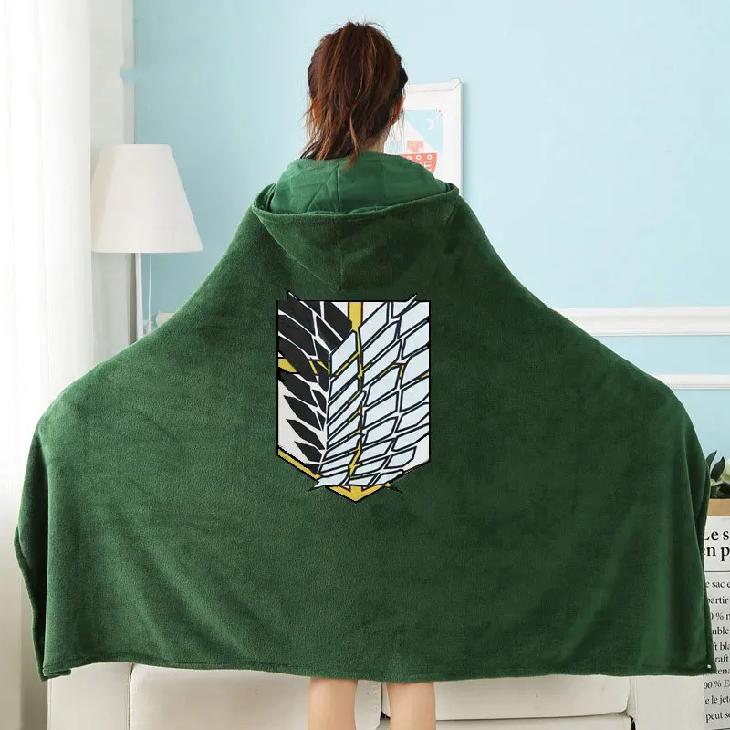 Capa de manta de ataque a los Titanes, capa Shingeki No Kyojin Survey Corps, capa de franela, disfraz de Cosplay, Sudadera con capucha