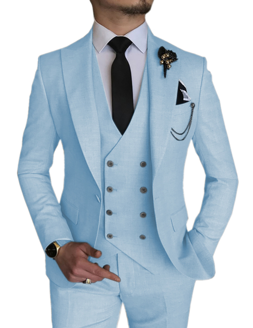 Moda inteligente negócios céu azul traje homme casamento ternos masculinos pico lapela noivo smoking terno masculino baile de formatura blazer 3 peças