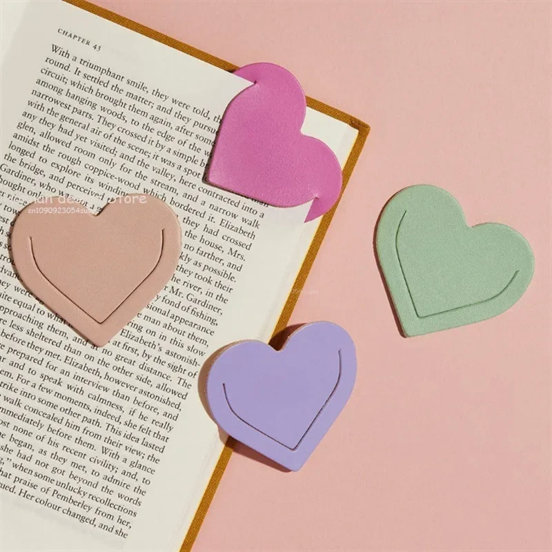 Marcapáginas de cuero PU en forma de corazón, tableta colorida de doble cara, regalo para amantes de los libros, lectores y amantes del diario