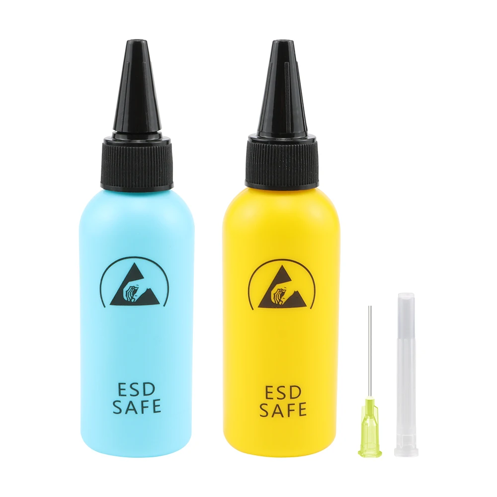 60ml Plastic Liquid Alcohol Bottle Rosin Solvent Anti-static Adhesive Bottle with Dispensing Needle for Glue DIY Repair Tool
