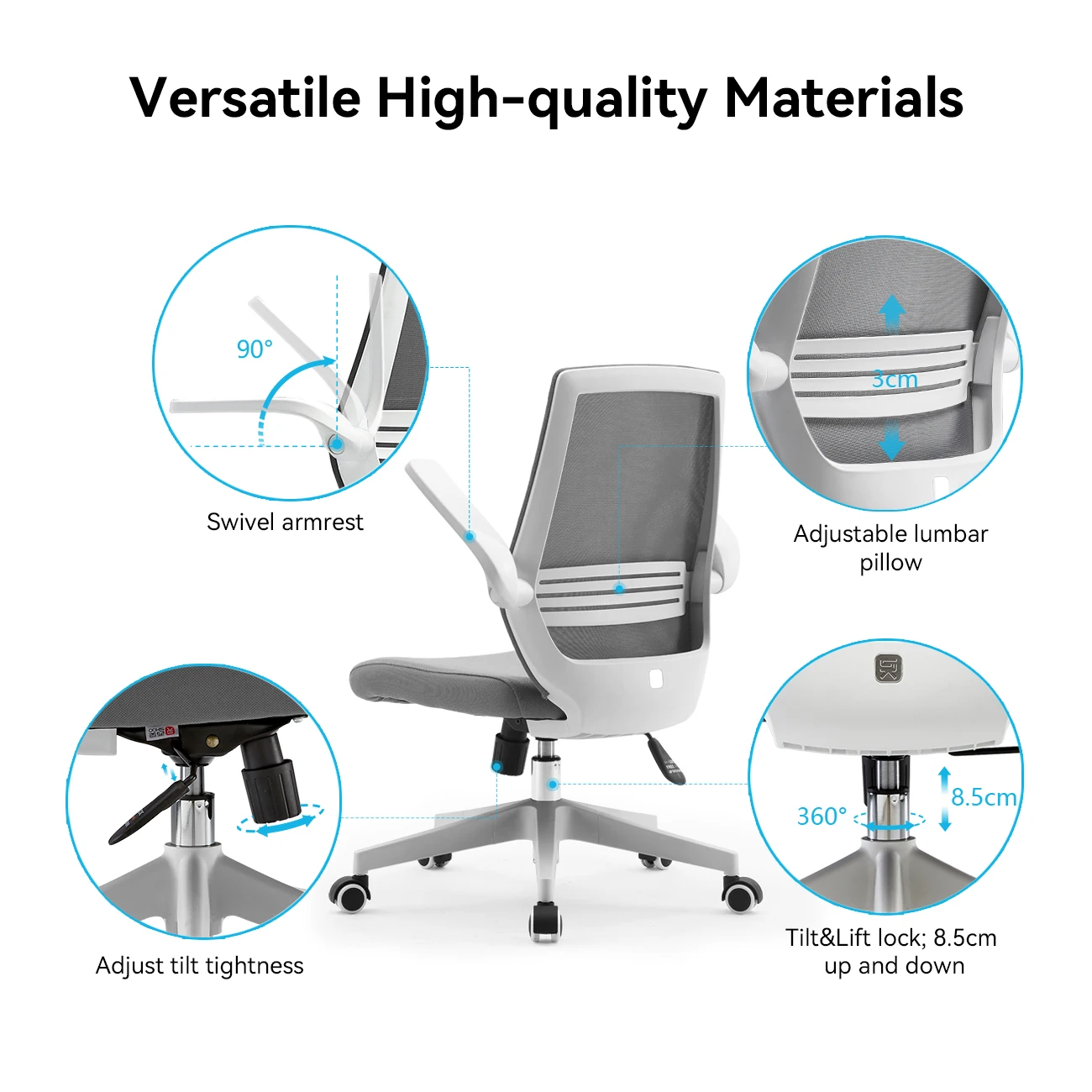 SIHOO Ergonomic Office Chair, Swivel Desk Chair Height Adjustable Mesh Back Computer Chair with Lumbar Support, 90° Flip-up Armr