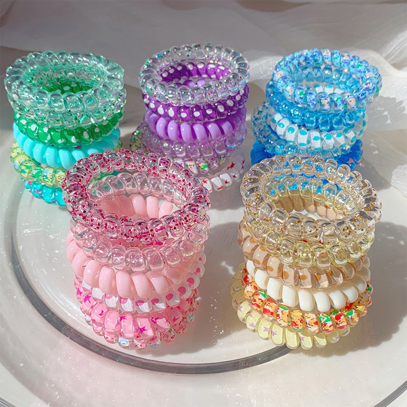 Clearance_6 pezzi Set Cavo telefonico Scrunchies Fascette per capelli a spirale Star Spot Glitter Stampa Fascia elastica per capelli Ragazze Donne Accessori per capelli