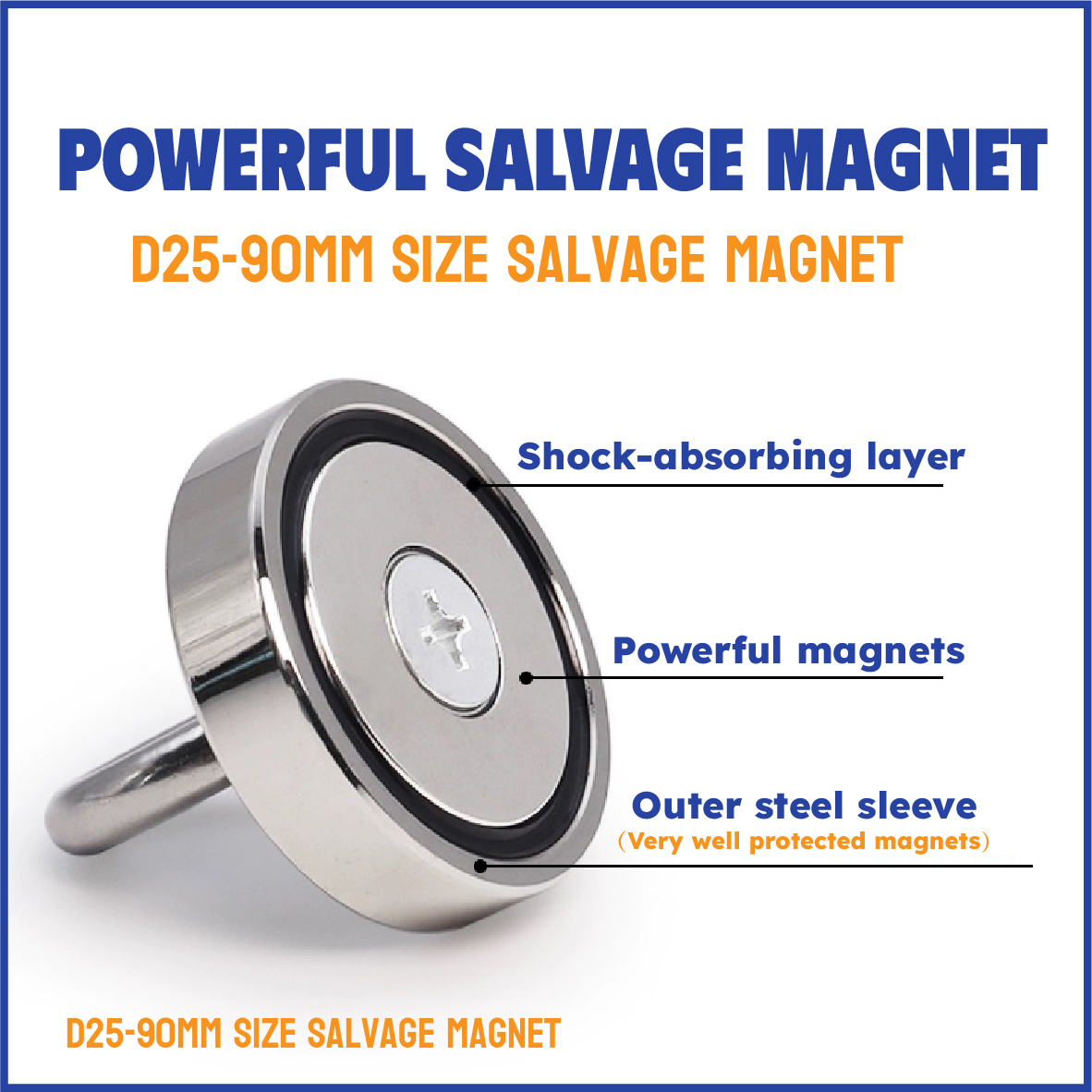 Ganci magnetici da pesca al neodimio super resistenti Magnete resistente N52 con bullone ad occhiello con foro svasato Magneti per ricerca di salvataggio da 25-90 mm