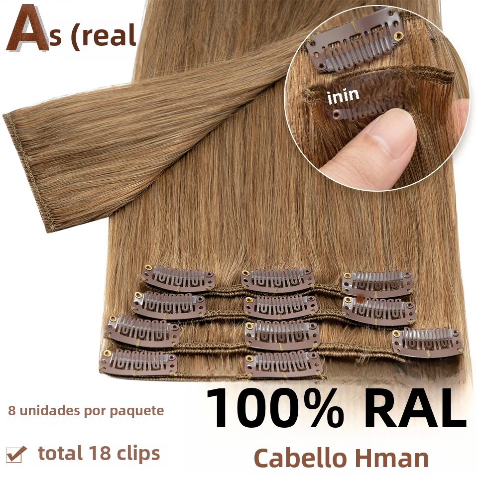 Extensiones de cabello Natural S-noilite, 50-80g, cabello humano liso fino, 8 "-24", 8 unidades/juego, Clip de cabeza completa en Clip de cabello Natural