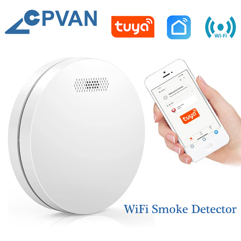 CPVAN Tuya Sensor de fumaça Alarme Proteção contra incêndio WiFi Detector de fumaça Smokehouse Alarme de incêndio Sistema de segurança residencial inteligente Bombeiros