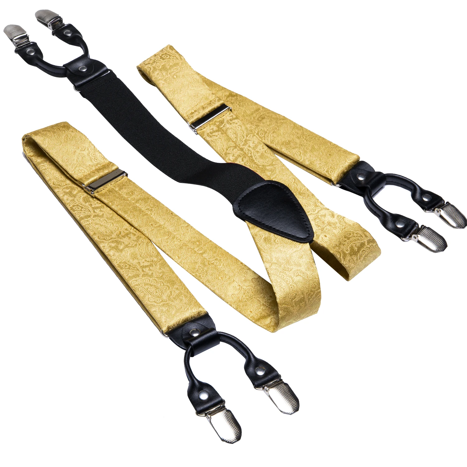 Hi-Tie Jacquard Tessuto di Seta Oro Mens Reggicalze Papillon Gemelli Hanky Set per Uomo Guanti Elastici Regolabili per Uomo
