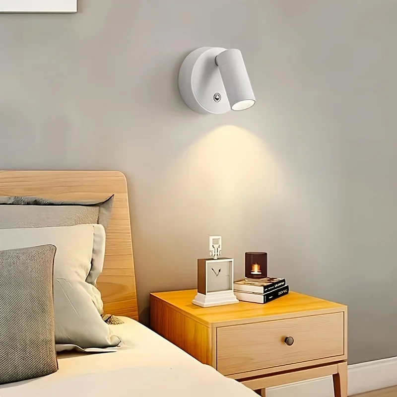 Base magnética usb recarregável led sem fio luz de parede com interruptor toque preto branco ímã regulável lâmpada cabeceira para leitura