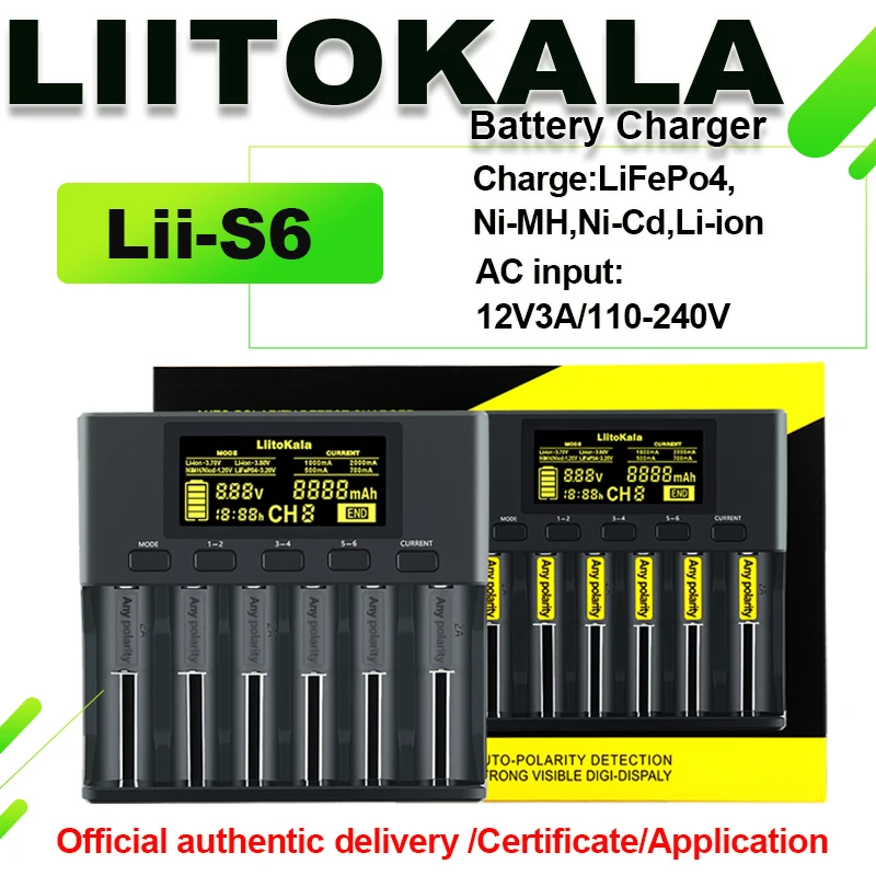 Inteligentna ładowarka do akumulatorów LiitoKala Lii-S12 S8 S6 AA AAA 16340 14500 18650 26650 21700 32700 Li-ion LiFePO4 Ni-MH/CD