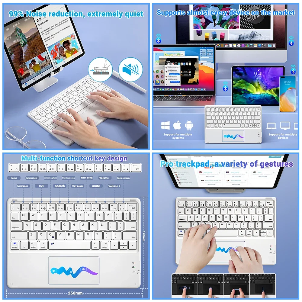 Teclado inalámbrico con panel táctil, dispositivo con Bluetooth para Android, IOS, Samsung, Xiaomi, tableta, iPad Air Pro, Mini, español, ruso, Coreano