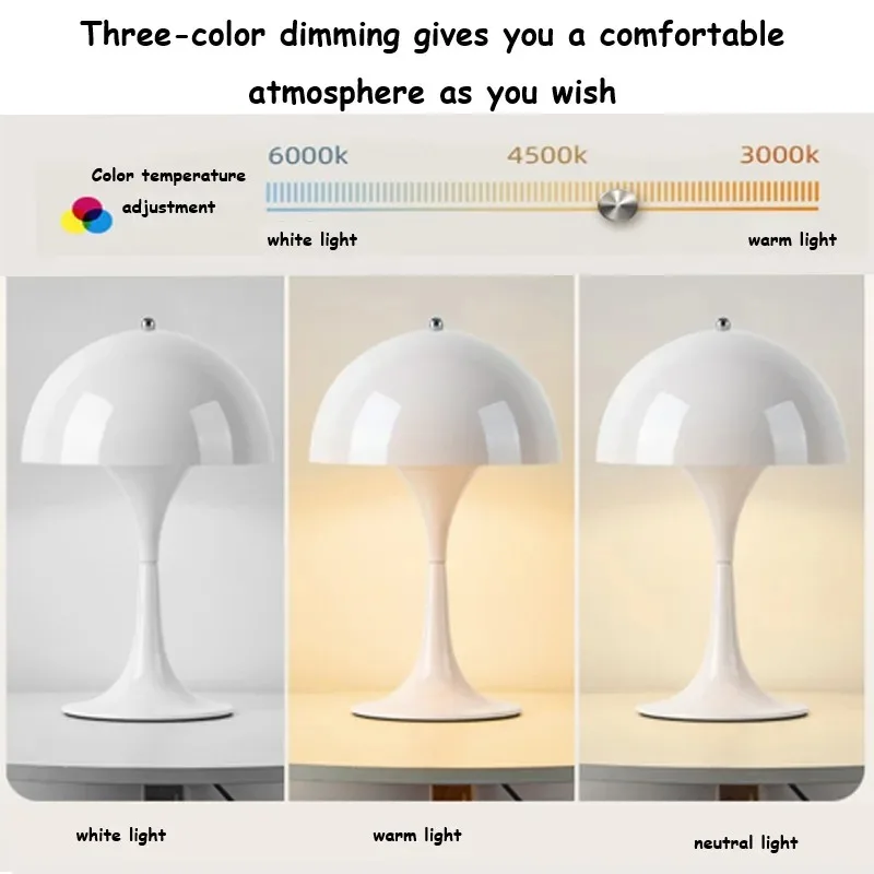 Lampade da tavolo ricaricabili a fungo 3 colori che attenuano la decorazione LED portatile in ABS per la luce notturna Decorazione semplice e moderna
