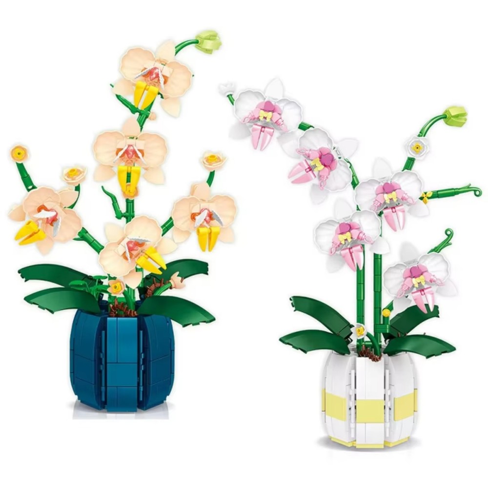 ロマンチックな蘭の花の花束ビルディングブロック: 盆栽スタイルの植物モデルレンガ DIY ホームデコレーション用理想的な子供のおもちゃ & ギフト