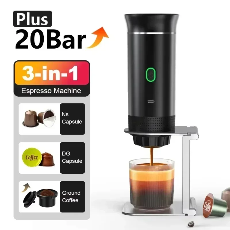 Caffettiera a capsule portatile 3 in 1, caffettiera elettrica per caffè espresso con riscaldamento wireless per casa auto, caffettiera da campeggio da viaggio