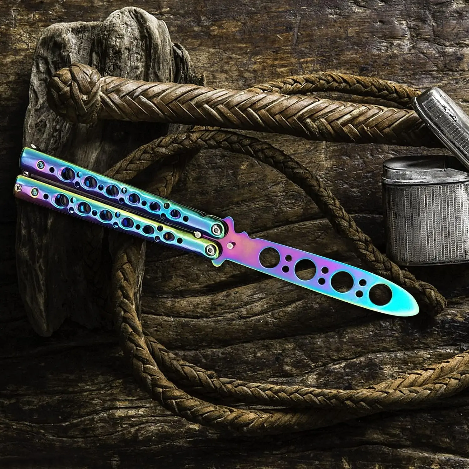 1pc Coltelli a farfalla Principiante Principiante Pratica Coltello di scarico Manutenzione Pila rotta gratuita All'aperto Lama non tagliata in acciaio
