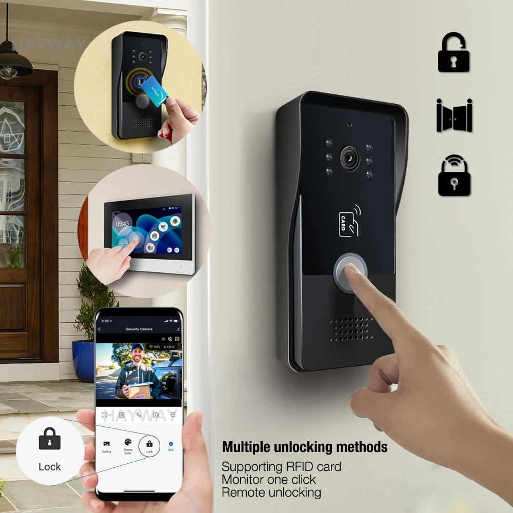 Exibição de intercomunicação visual villa de 2 fios Tela de toque completa 1080P suporta conexão WiFi sem fio para TUYA, desbloqueio com um clique, etc.