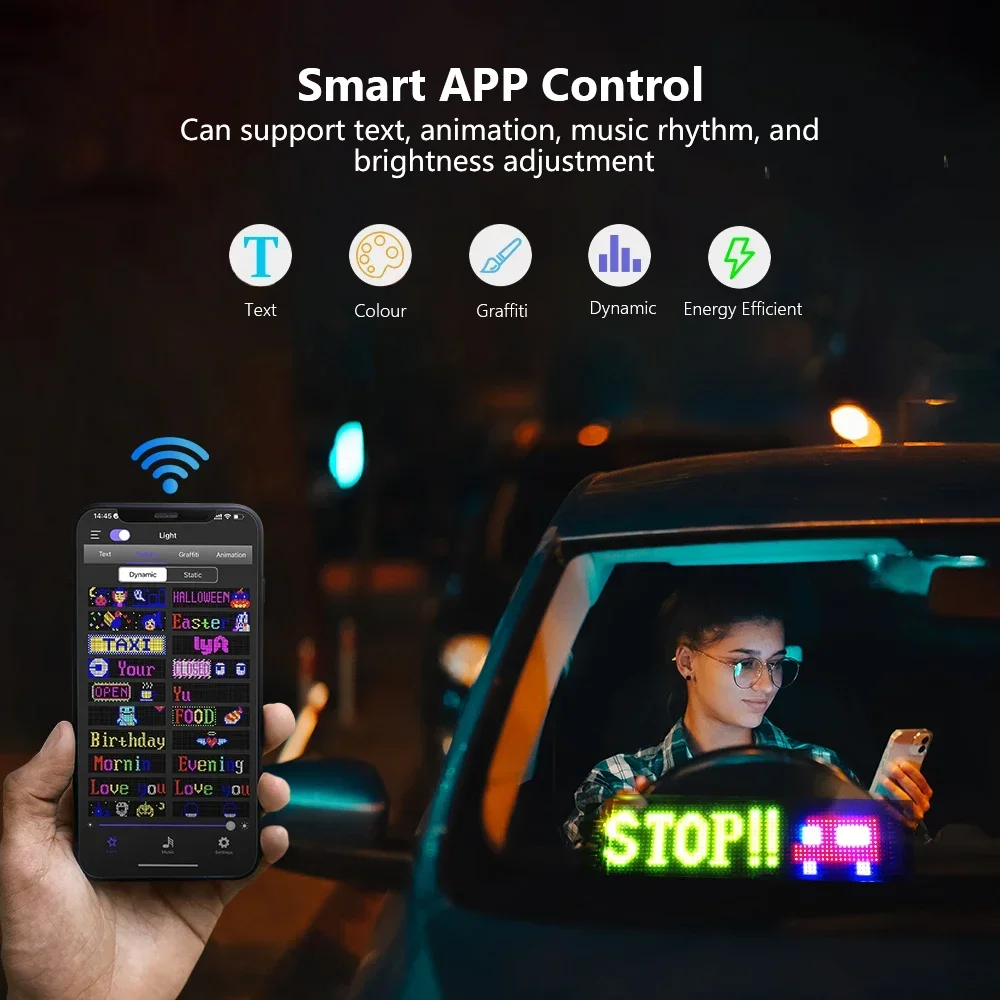 Pantalla de píxeles LED inteligente, Panel de píxeles de matriz LED de coche con animación de texto DIY Flexible, ojo de diablo, USB, 5V, pantalla de tienda de coche