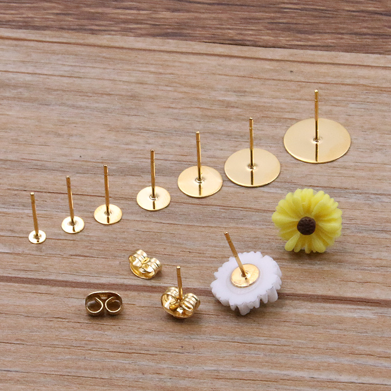 50-100 pçs 2 cores de aço inoxidável brinco studs em branco pós base pinos com plug descobertas orelha volta para fazer jóias diy