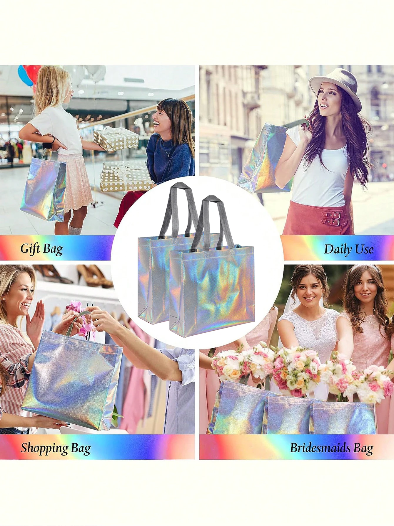 1/5/10 pezzi argento riutilizzabile regalo tote sacchetti della spesa della spesa si applicano a damigelle d'onore festa di compleanno matrimonio, forniture per addio al celibato