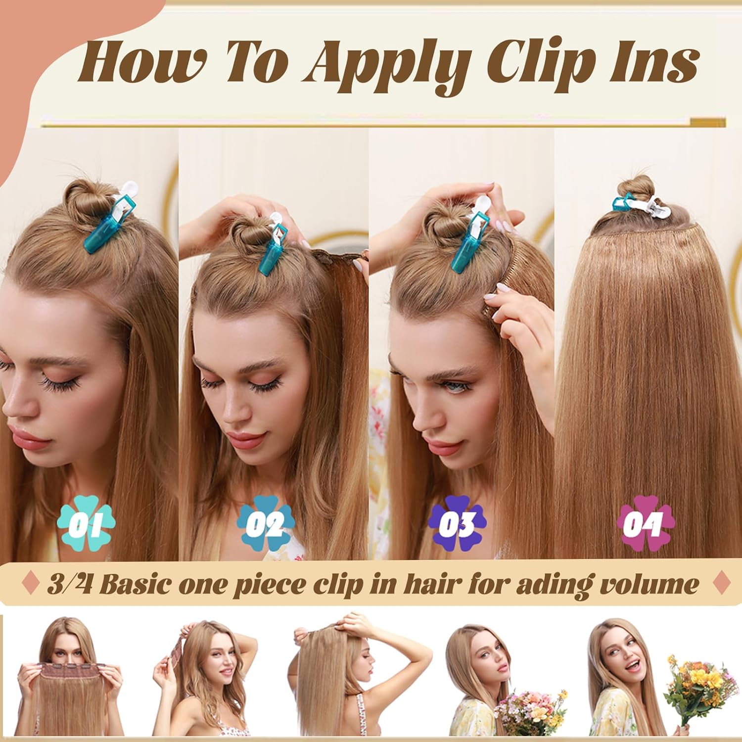 Highlight #8/613-Extensions de Cheveux 100% Humains Lisses, 5 Clips, 100g par Ensemble, Tête Complète, 1 Pièce