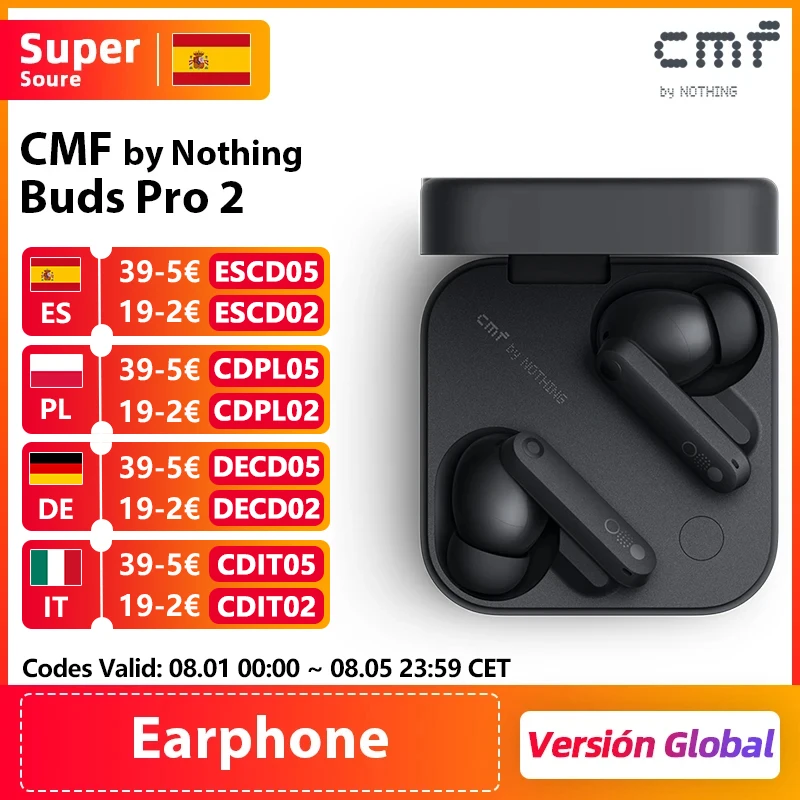 Drahtloser Bluetooth-Kopfhörer CMF von Nothing Buds Pro 2 mit 50 dB Hybrid Active Noise Cancellation 6 HD MICS IP55 Bluetooth 5.3