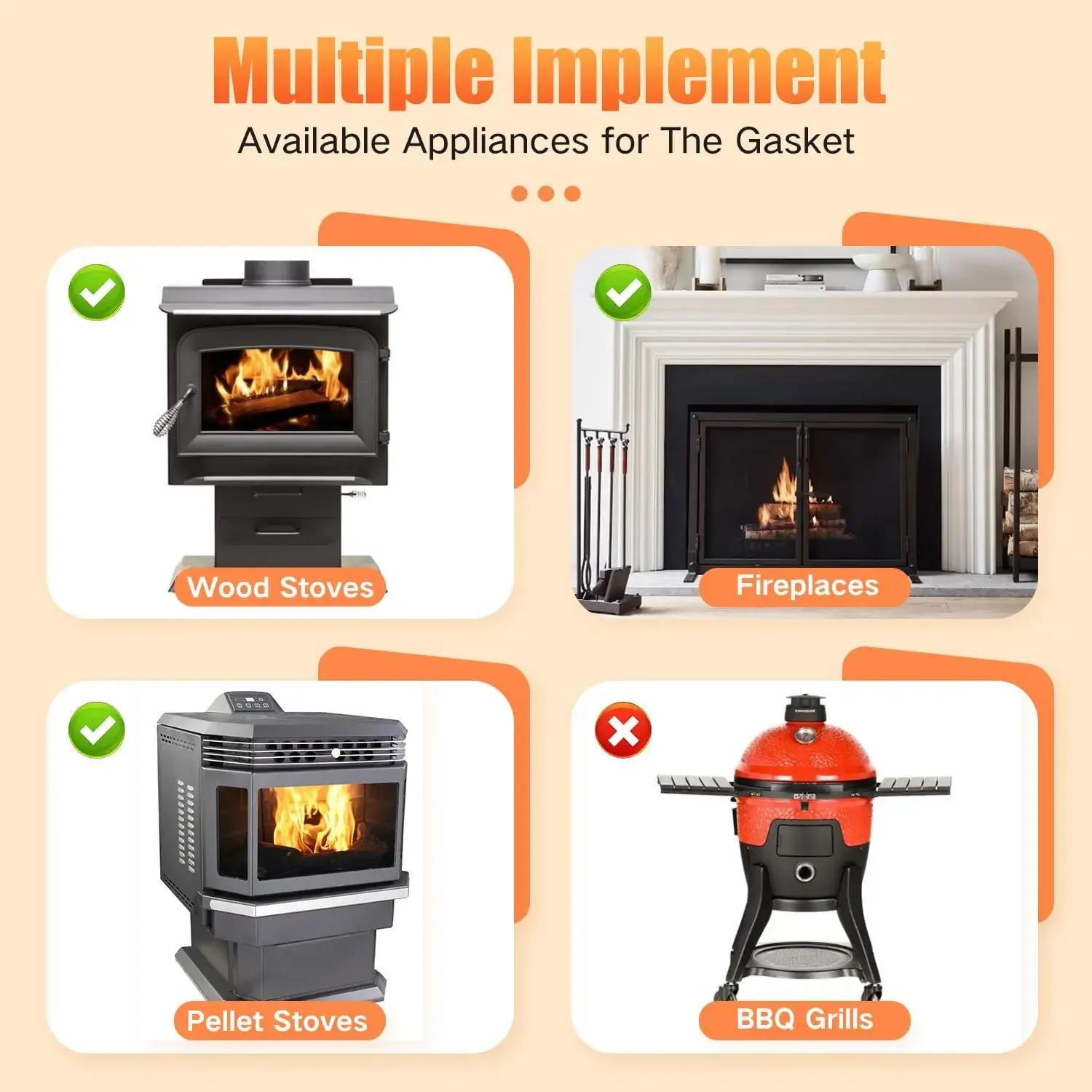2 M เตาไม้ปะเก็นเตาผิงซีลเชือกทนไฟไฟเบอร์กลาสไม้เตาปะเก็นประตู Log Burner ซีลประตูสําหรับ Chimneys หม้อไอน้ํา