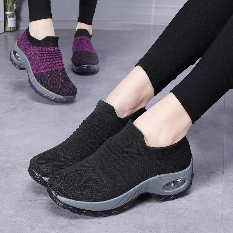 Frauen Turnschuhe Mode Atmungsaktive Wanderschuhe Mesh Plattform Schuhe Turnschuhe für Frauen Gym Vulkanisierte Schuhe Schwarz Weibliche Schuhe