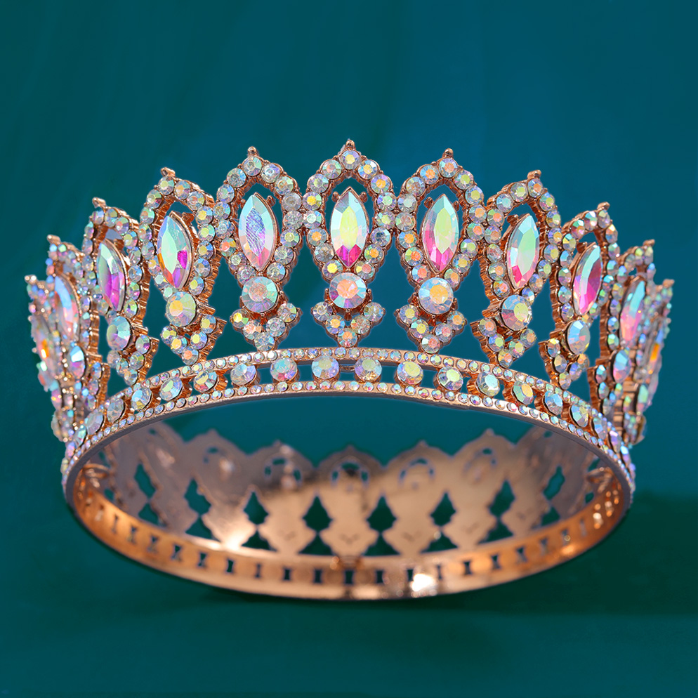 Vintage Braut Tiara Barock Marquise Strass Runde Krone Hochzeitskleid Zubehör Krone Haarschmuck Zubehör