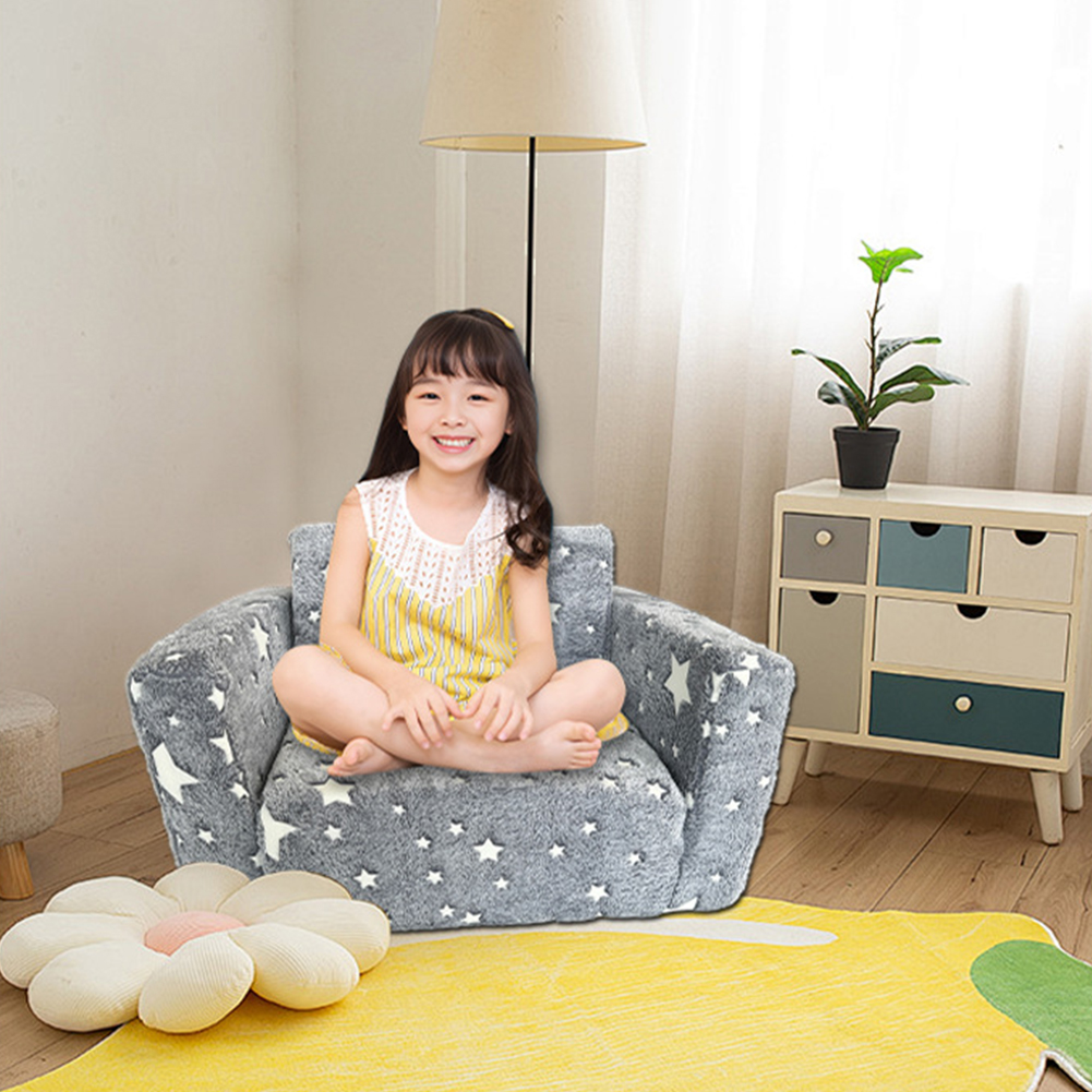 2 in 1 Kids Sofa Chair Comfy Toddler Chair Folding Out Glow in The Dark Extra Soft Open Couch 2-in-1 Toddler Soft Couch Fold Out
