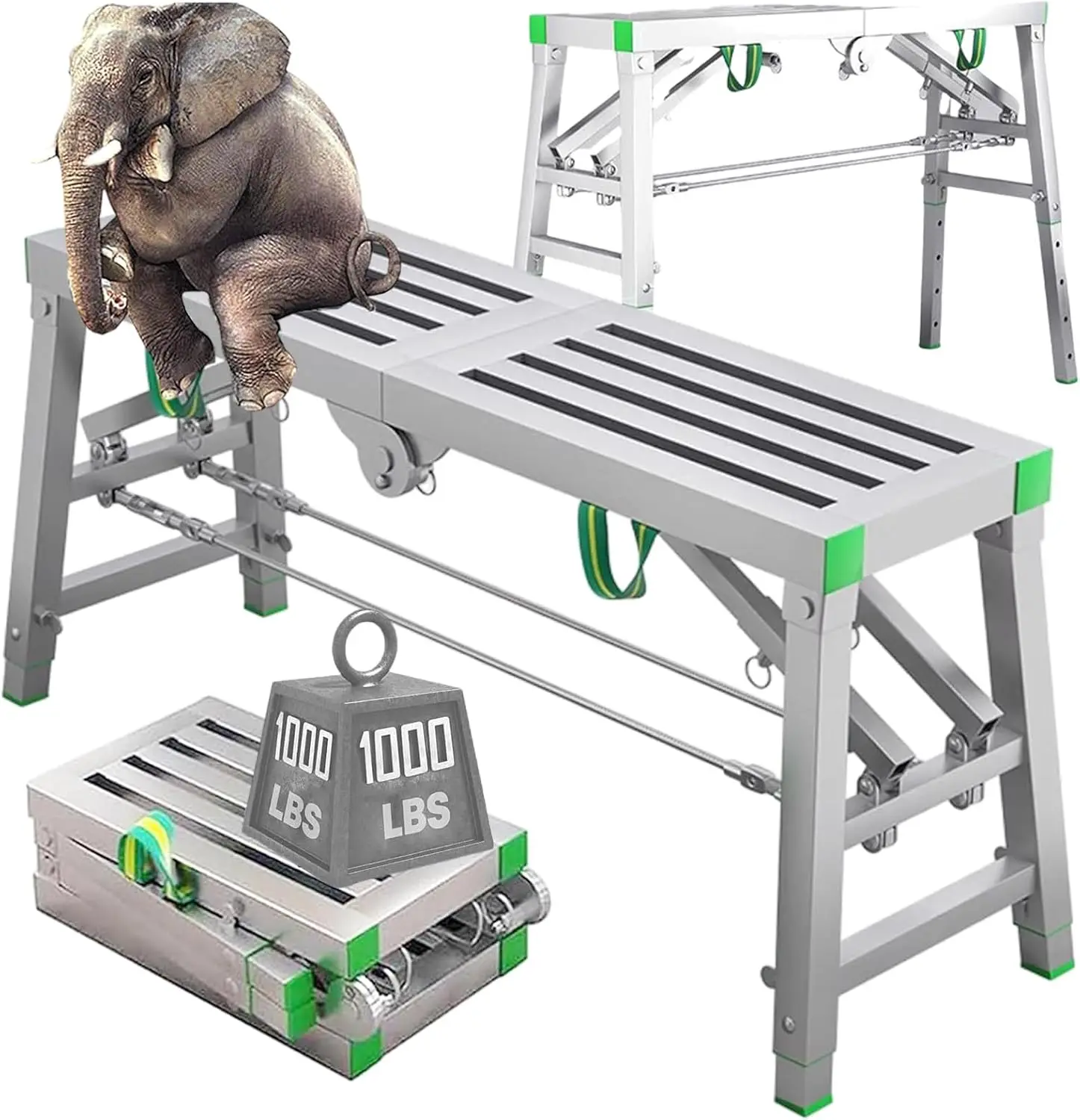 Andamio Plegable portátil: Carga de 500 kg, Altura Ajustable, Plataforma de Trabajo de Soldadura Gruesa de Acero galvanizado, T
