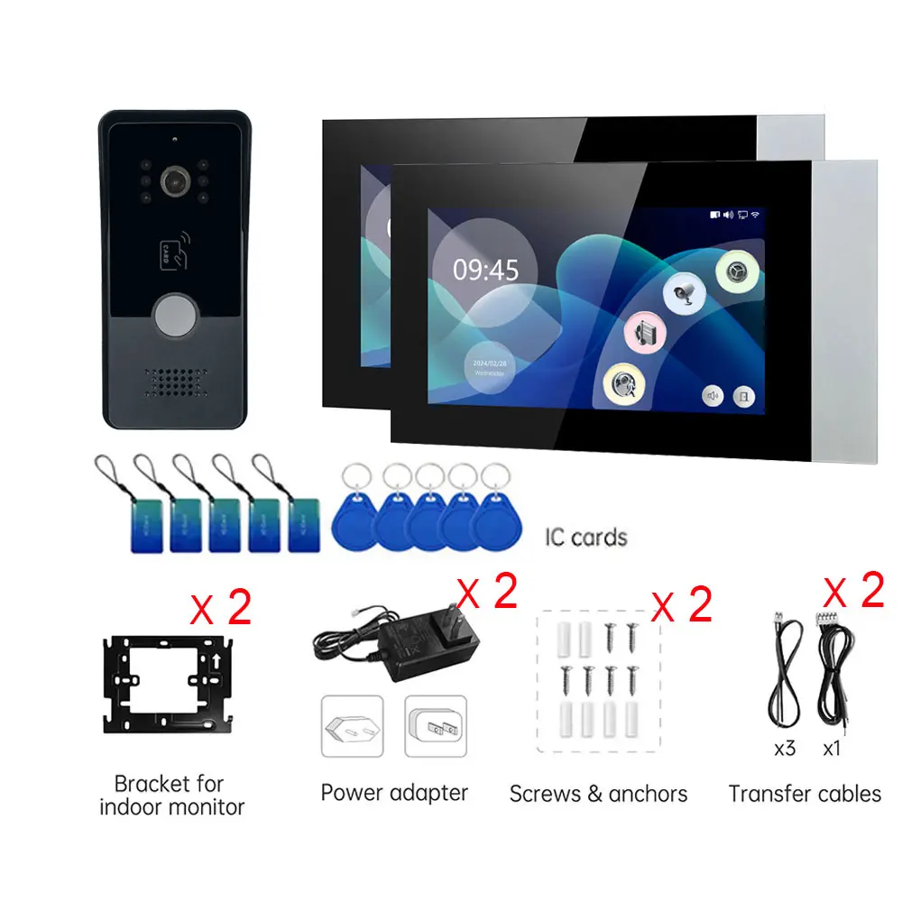 3in1 Unlock Tuya Smart Wifi Doorbell Two-Wire Video Intercom System For Home Doorphone 2pcs Touch Monitor add 1080P IR Camera