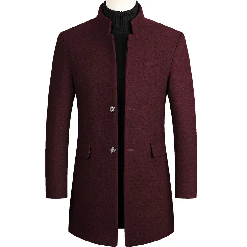 Herren Wollmantel Herbst Winter 2022, mittellang, Windjacke, verdickt, Stehkragen, männlicher Trenchcoat, Abrigo Hombre
