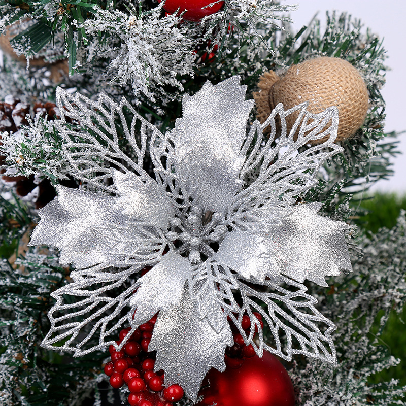 (10 uds) árbol de Navidad Artificial flor brillo decoraciones adornos de Navidad regalo de Año Nuevo