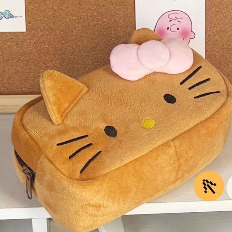 New Hello Kitty Plush Storage Bag Sanrio Makeup Bag Pencil Case Cartoon Student Stationery Bag Girl Makeup Bag Birthday Gift