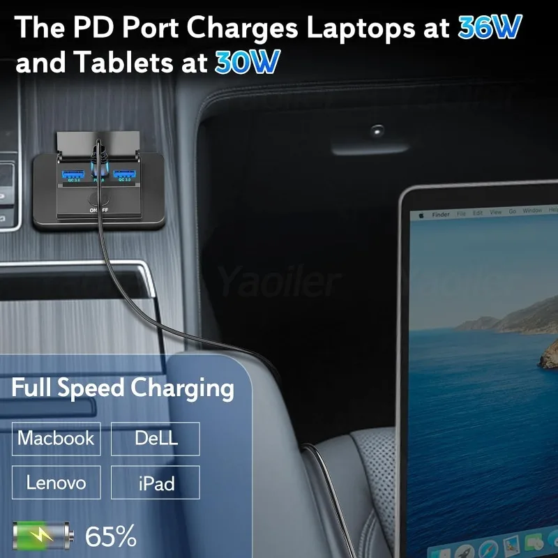 Panel de salida USB de 72W, 3 puertos, 12V, montaje en pared, 36W, USB C y doble QC3.0, 18W, puerto USB, enchufe de cargador con interruptor para coche, autobús, RV y camión