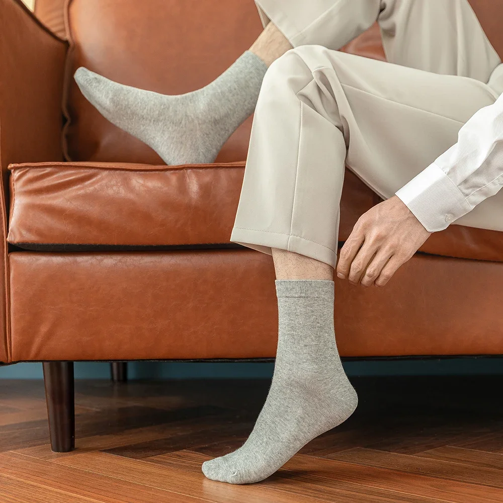10 pares de nuevos calcetines de algodón para hombre, calcetines negros de negocios para hombre, calcetines suaves transpirables para otoño y primavera para hombre, US6-10 blanco