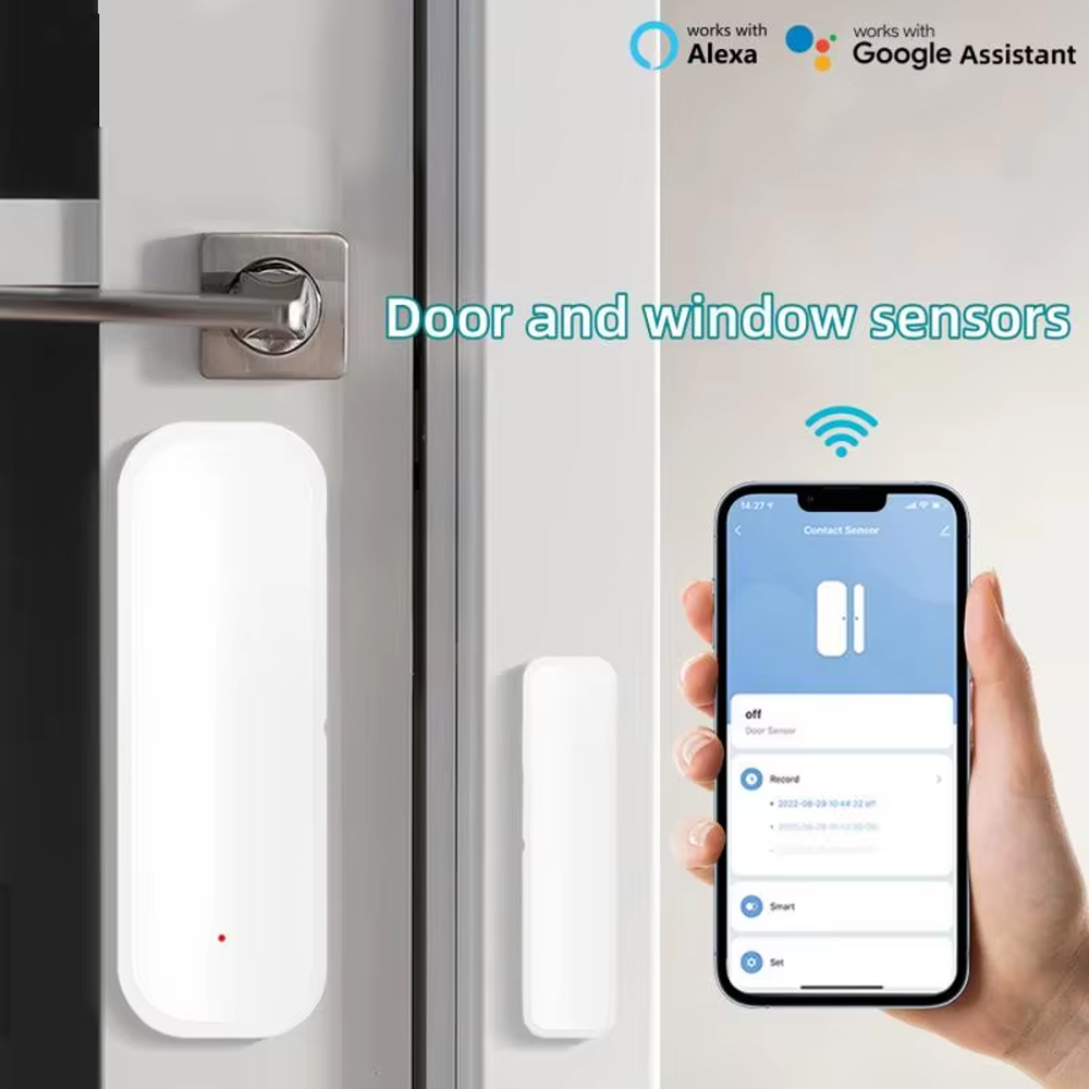 Tuya Zigbee-Sensor de puerta inteligente, detectores abiertos y cerrados, sistema de alarma de seguridad para el hogar, Control por voz a través de Alexa y Google