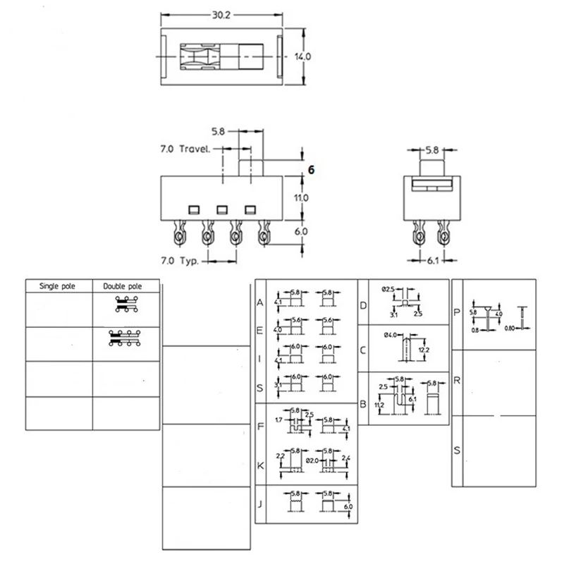 2 Stuks DSE-2310 Puntige Pinnen 8 Voet 3 Bestanden 10a 250V Tuimelschakelaar Zwart Schuifschakelaar Haardroger Schakelmodule