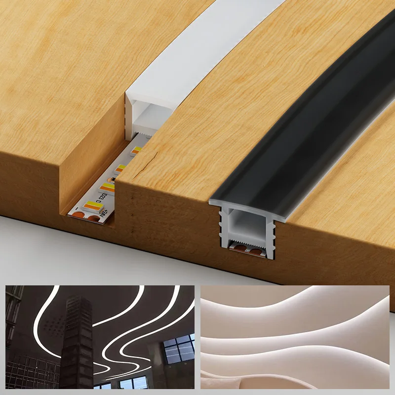 Perfil de cubierta de canal de tira LED de silicona para difusor de luz flexible integrado con diseño de borde o sin bordes funda blanca y negra