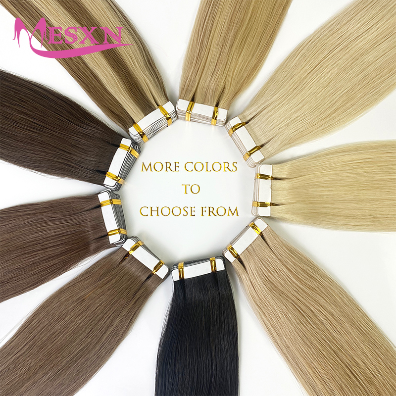 ตรงเทปต่อผมผมมนุษย์จริง NATURAL Hair EXTENSION 16 "-24" สีดําสีน้ําตาลสีบลอนด์ที่มองไม่เห็นสามารถย้อมสําหรับ Salon