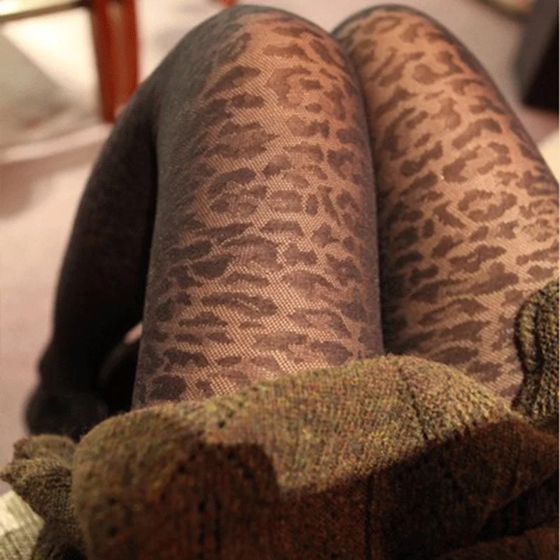 Pantimedias sedosas transparentes finas sexis Vintage para mujer, medias góticas negras sexis con estampado de animales de leopardo, medias transparentes sin costuras