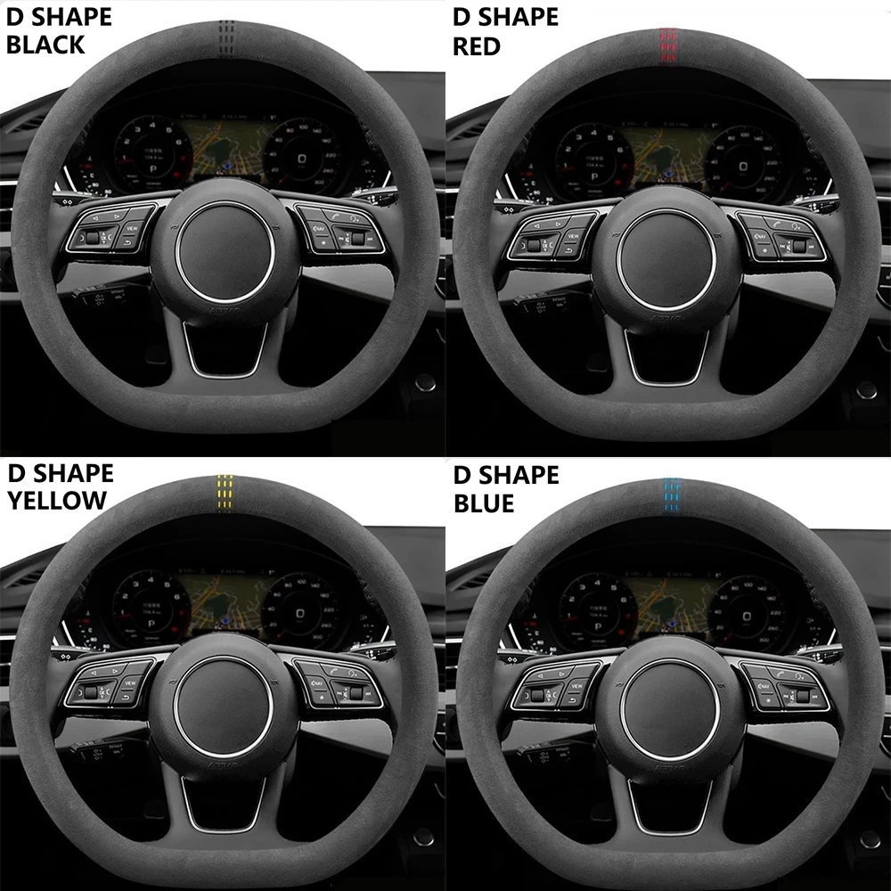 Capa para volante de carro, couro de vaca, camurça, envoltório universal, 37-38cm, respirável, acessórios para carro