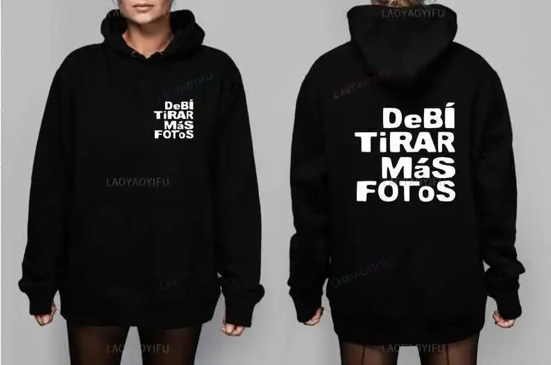 2025 Bad Bunny Debi Tirar Mas Fotos Rana Álbum Sudadera gráfica Sudadera con capucha de moda Mujer Hombre Negro Puerto Rico Sudadera con capucha con hombro caído
