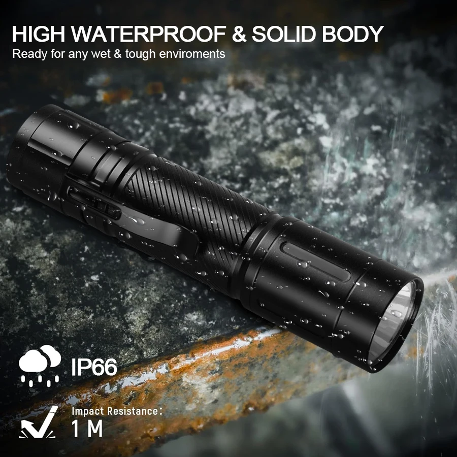 KDULIT 1200LM Tactical LED Flashlight High Power IP66 Waterproof  Torch Light Outdoor Camping Lantern Built-in 21700 Battery