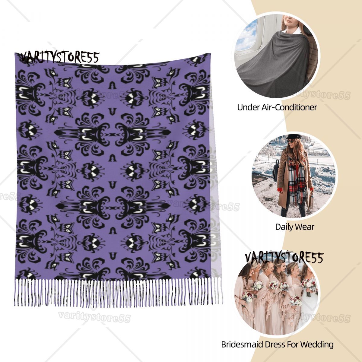 Шарф женский теплый длинный мягкий, с кисточками