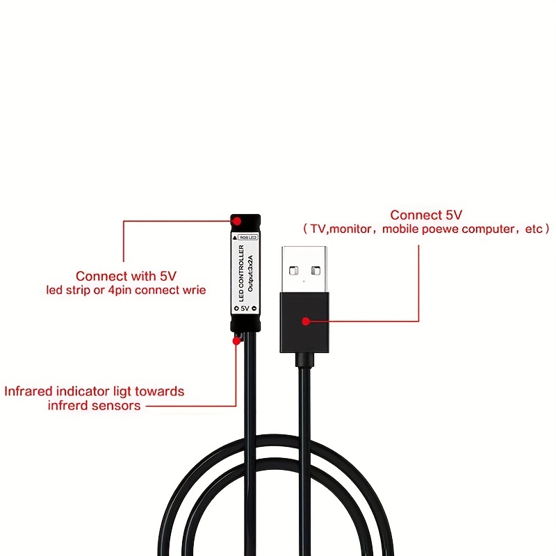 USB 5V mini 24key 4Pin RGB LED Strip Light RF Controller Control Cable Remote Dimmer for 5050 3528 2835 led Strip