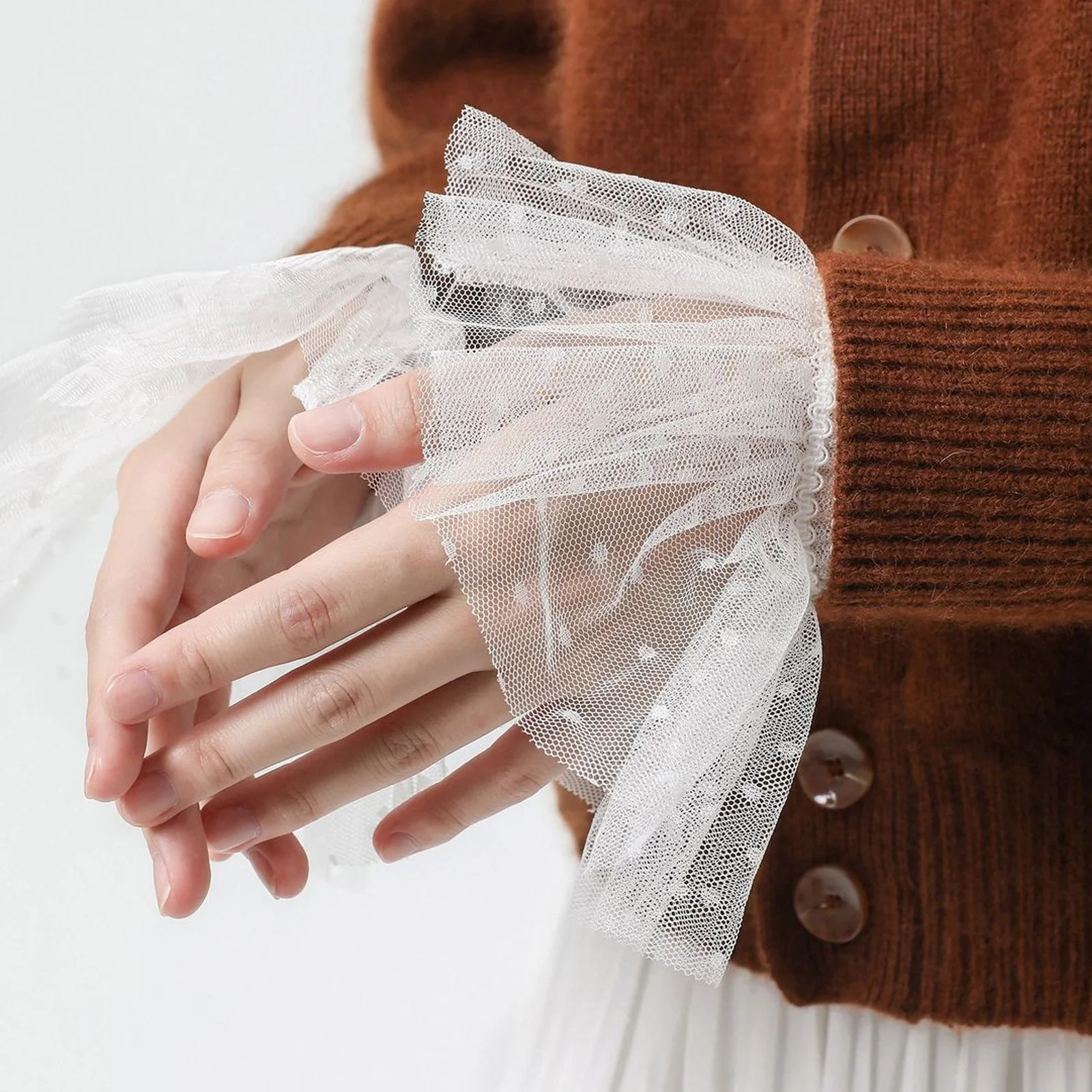1 paar kanten polsmanchetten dames elegante valse mouwen afneembare nep mouw accessoire zachte mesh chiffon verfijnde jurk