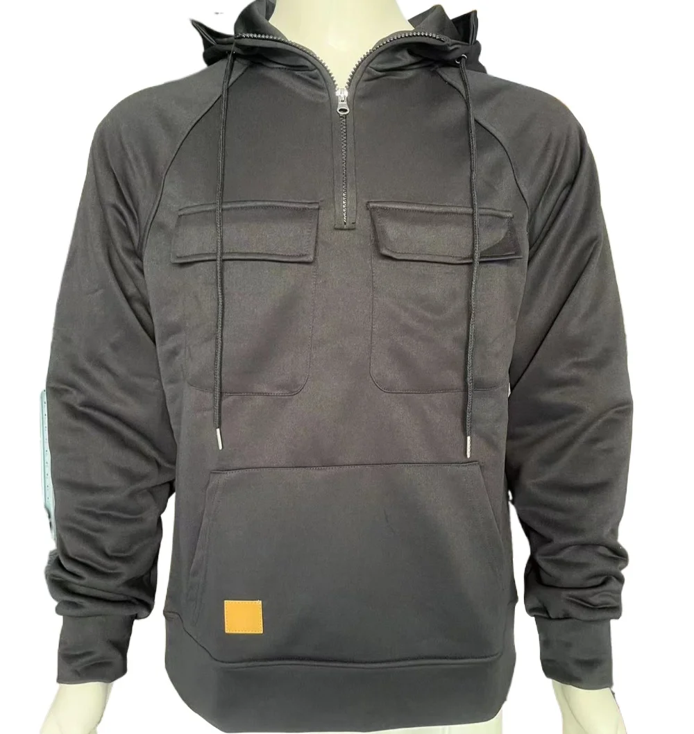 Sudaderas con capucha tácticas de media cremallera para hombre, sudaderas militares de lana sólida y cálida, chaquetas con capucha con múltiples bolsillos para hombre, Polar grueso para exteriores