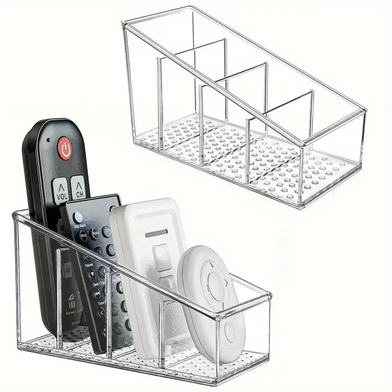 Supporto per controllo Romote con 4 scomparti Porta Romote trasparente Decorazioni per la casa Accessori da cucina Make Up Orangizer